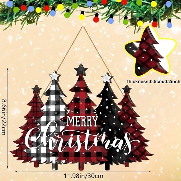 NWT- Stunning Buffalo Check Merry Christmas- 5 Tree🎄 Wooden Decoration Sign - Picture 5 of 6